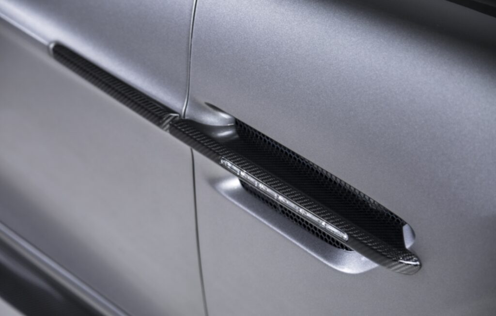 Closeup shot of the exterior details of a modern grey car