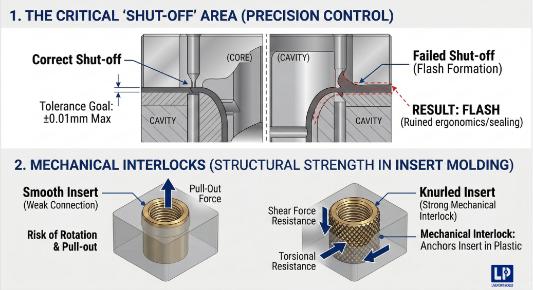 Shut-off area & Mechanical interlocks of Plastic molding